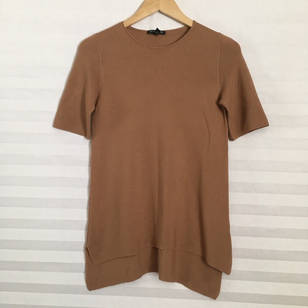 Eileen Fisher Womens Tunic Sweater Top Size PP Petites Short Sleeve Hi Lo